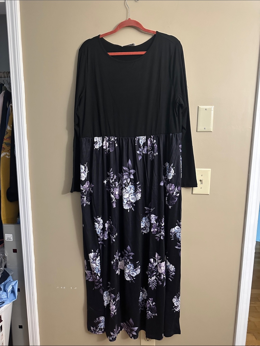 Black Floral Maxi Dress with Long Sleeves